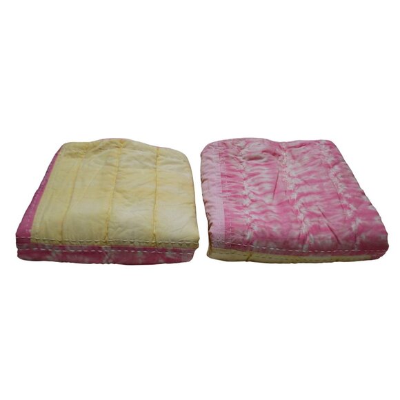 Pottery Barn Kids 2 Standard Quilted Pillow Shams Floral Tie Dye Pink Yellow - Picture 2 of 5